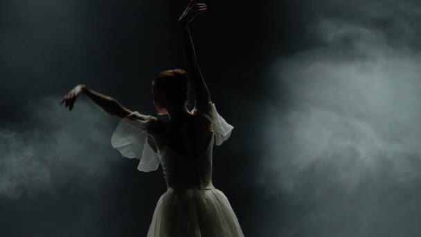 Ballettaufführung Dramatischer Tanz Anmutige Ballerina Weißen Tutu Ballerina Führen Choreografische — Stockvideo