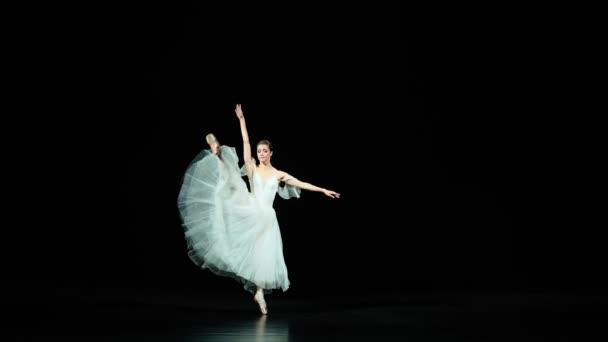 Ballet Bailarina Elegante Una Danza Tutú Blanca Realizar Elementos Coreográficos — Vídeo de stock