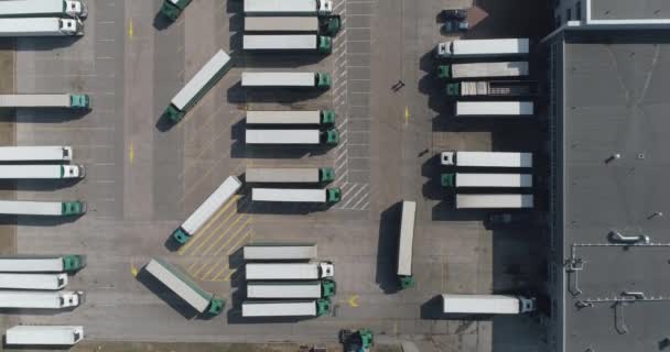 Buildings Logistics Center Warehouses Highway View Height Large Number Trucks — Stock Video