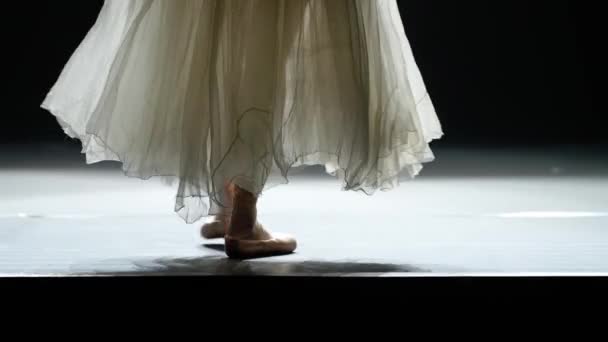 Gracieuze Ballerina Een Witte Tutu Balanceren Pointe Schoenen Uitzicht Benen — Stockvideo