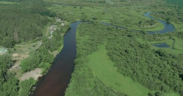 Natur Flygfoto Floddal Vacker Utsikt Från Höjden Byn Nära Floden — Stockvideo