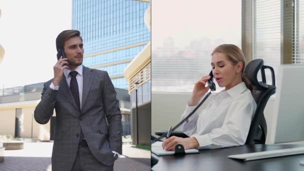 Les Hommes Affaires Communiquent Par Téléphone Portable Top Manager Dans — Video