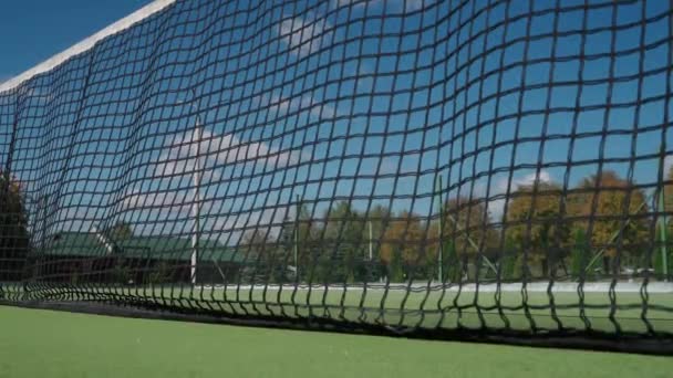 Nyáron Labda Eléri Hálót Tenisz Traning Játék Szabadtéri Pálya Teniszező — Stock videók