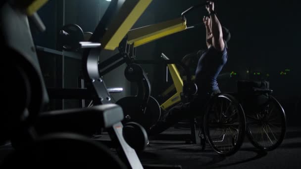 Dayanıklılık Motivasyon Tekerlekli Sandalyede Engelli Bir Sporcunun Spor Makinesinde Taş — Stok video
