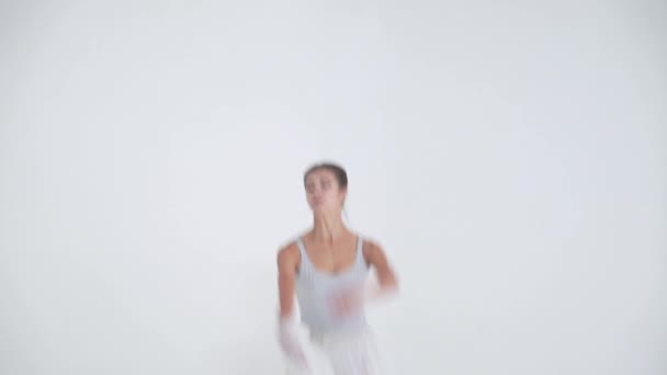 Danza Dramática Mujer Elegante Tutú Blanco Danza Ballet Realizar Elementos — Vídeo de stock