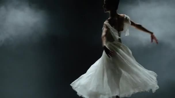 Actuación Danza Dramática Elegante Bailarina Tutú Blanco Realizar Elementos Coreográficos — Vídeos de Stock