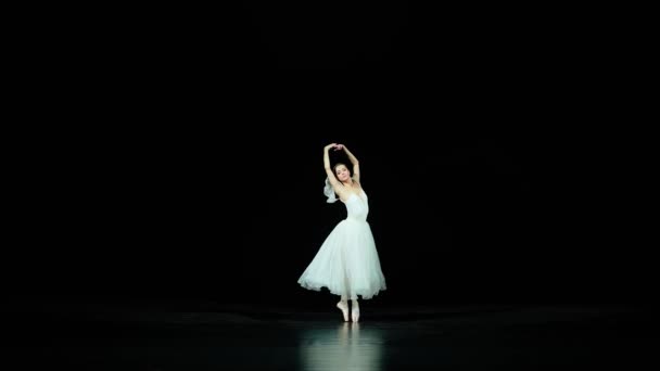 Ballet Elegante Bailarina Una Danza Tutú Blanca Realizar Elementos Coreográficos — Vídeo de stock