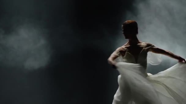 Dramatický Tanec Půvabná Baletka Bílé Tutu Balerína Provedení Choreografické Prvky — Stock video