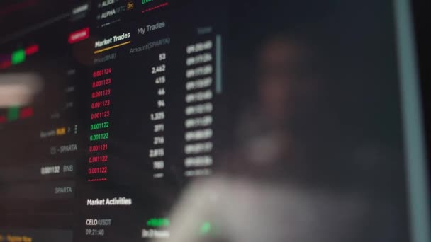 Handheld Cryptocurrency Trading Analisi Dei Dati Dati Finanziari Riflessione Sullo — Video Stock