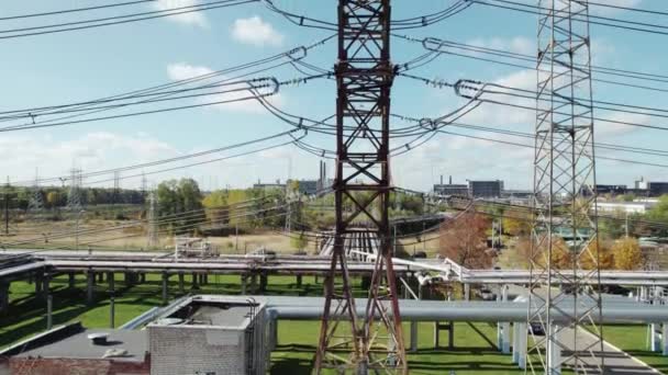 电力线工业视图 输电线路 电力系统运输 从高处看 — 图库视频影像