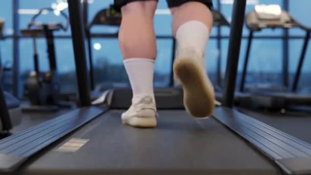 Excess Weight Overweight Man Run Treadmill Aerobic Exercise Endurance Training — Stock Video