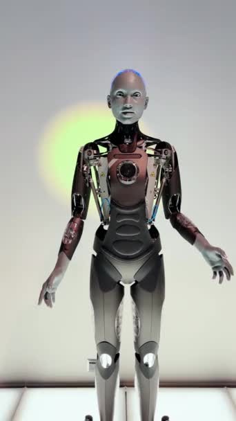 Warsaw Poland March 2024 Humanoid Assistant Robot Communicates Public Realistic — Stock Video