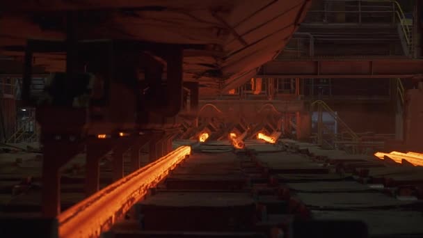 Steel Mill Steel Bars Pipe Production Red Hot Pipes Transported — Stock Video