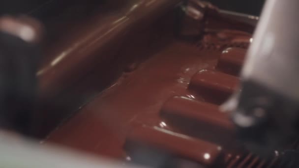 Mandıra Üretimi Çikolataların Konveyöre Çevrilmesi Çikolata Kaplı Peynirler Kaplama Işlemleri — Stok video