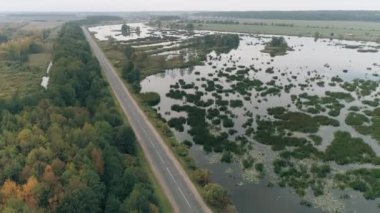Yükseklikten, bataklıktan ve göllerden gelen doğa, sudaki yansımalar, kırsal manzara manzarası.