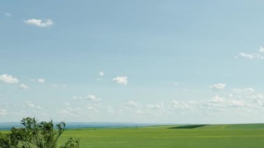 Yeşil tepeler boyunca yaz yolu, Avrupa 'da yol gezisi, otobandaki hareket halindeki bir arabanın yan görüntüsü, doğal manzara..