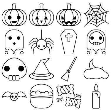 Sevimli 16 cadılar bayramı ikonu, siyah özet