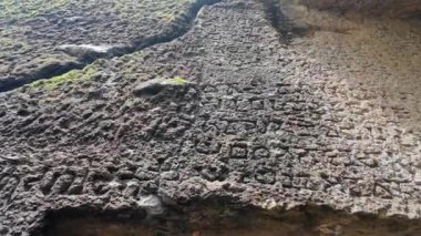 Kanheri Mağaraları 'nda Antik Yazıt, Mumbai, Hindistan