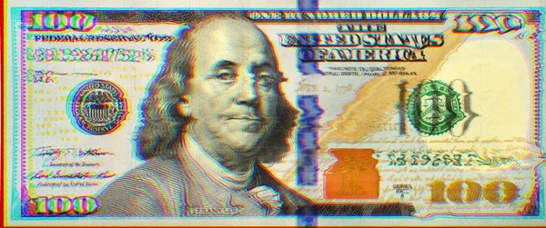 Glitch Effekt Nya 100 Amerikanska Dollar Sedel — Stockfoto