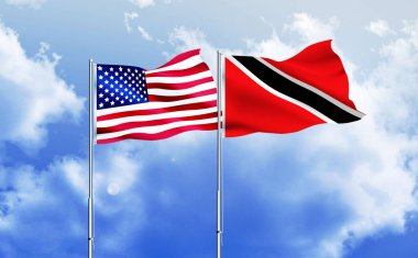 Trinidad ve Tobago bayrağıyla birlikte Amerikan bayrağı
