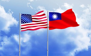 Tayvan bayrağıyla birlikte Amerikan bayrağı