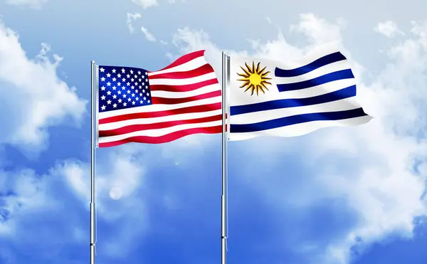 American flag together with Uruguay flag