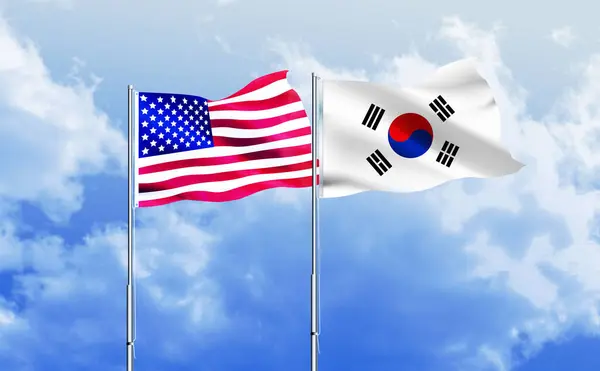 American flag together with South Korea flag