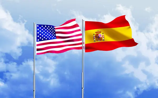 American flag together with Spain flag