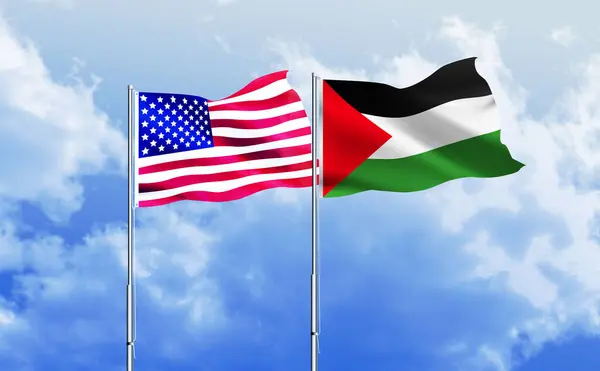 American flag together with Palestine flag