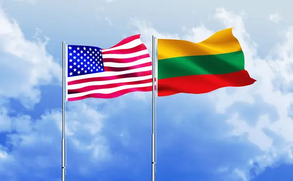 American flag together with Lithuania flag