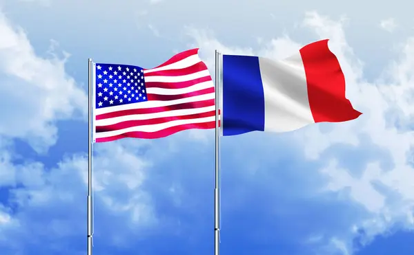 American flag together with France flag