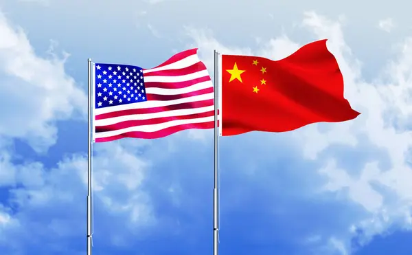 American flag together with China flag