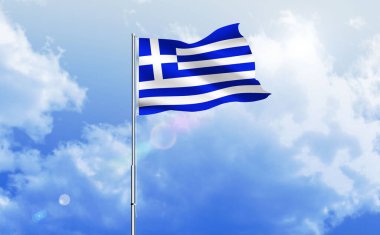 Yunanistan bayrağı mavi gökyüzünde dalgalanıyor