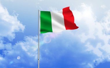 İtalya bayrağı dalgalanır parlak mavi gökyüzünde