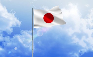 Japonya bayrağı dalgalanır parlak mavi gökyüzünde