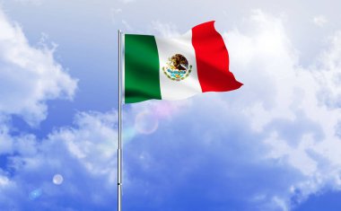 Meksika bayrağı dalgalanır parlak mavi gökyüzünde
