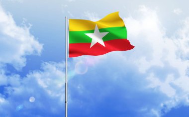 Myanmar 'ın bayrağı mavi gökyüzünde dalgalanıyor