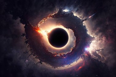 Futuristic image of a black hole in deep space. Abstract drawing of the future, science fiction and astronomy.