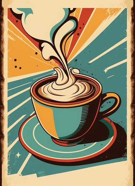 老式复古咖啡杯 广告海报50 咖啡销售 Grunge海报 说明1 — 图库照片