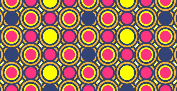 在明亮的色彩调色板中的马赛克圆形图案 圆环的几何饰物相互叠加在一起 — 图库矢量图片