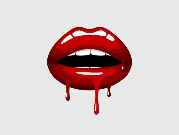 Lábios Menina Pingando Vermelho Mulher Sangrar Boca Vermelha Sexy Beijo — Vetor de Stock