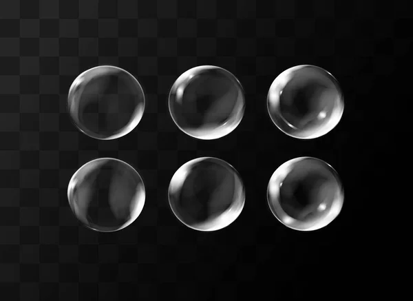 Realistic Transrealistic Transparent Soap Bubbles Set Reflection Isolated Set Composition — Stock Vector