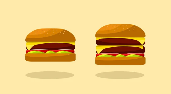 Υπέροχο Single Burger Τυρί Και Ντομάτα Διπλό Και Τριπλό Cheeseburger — Διανυσματικό Αρχείο