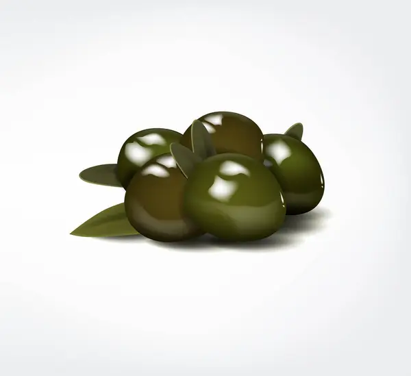 Delicious Green Olives Leaves Isolated White Background — Vetor de Stock