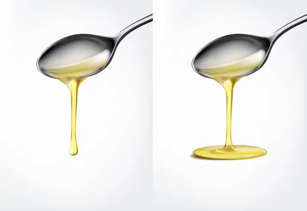 Huile Olive Biologique Versée Partir Une Cuillère — Image vectorielle