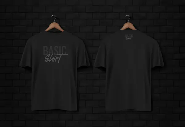 Men Black Short Sleeve Shirt Mockup Black Wall Surface Dark — Stock Vector