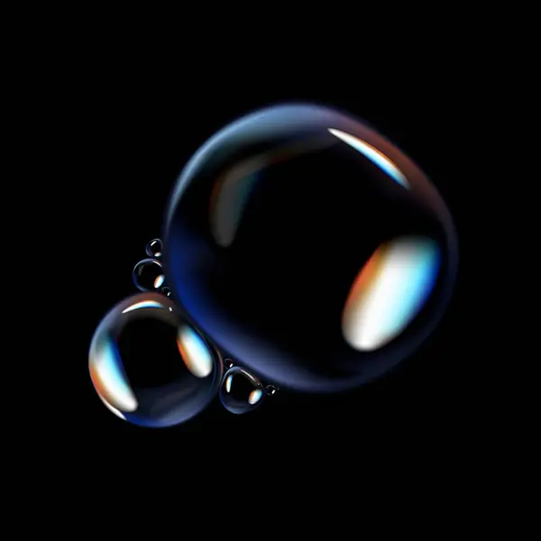 Блестящие Мыльные Пузыри Черном Фоне Прозрачные Мыльные Пузыри Отражением — стоковый вектор