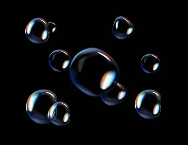 Lesklé Mýdlové Bubliny Černém Pozadí Průhledné Mýdlové Bubliny Odrazem — Stockový vektor