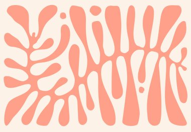 Soyut bitki yaprağı çiçekleri muhteşem sanat arkaplanı. Modern minimalist matisse karalama arkaplanı organik yapraklar, basit doğal şekiller. Duvar kağıdı, duvar dekoru, baskı, kartpostal, kapak, şablon, pankart için el çizimi tasarımı.