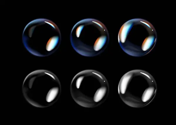 Burbujas Jabón Brillante Sobre Fondo Negro Burbujas Jabón Transparentes Con — Archivo Imágenes Vectoriales